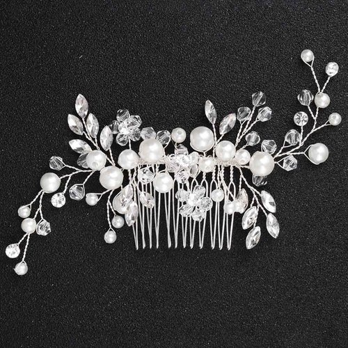 Yovic Crystal Bride Wedding Hair Comb Silver Bridal Headpieces Rhinestone Pearl Hair Pieces Bridesmaid Side Combs Hair Accessories for Women and Girls(Silver-3)