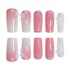 Foccna Press on Nails Medium Long Pearl Gradient Pink Fake Nails Square Bling Glossy 3D Flower False Nail Tips Artificial Nails Finger Manicure for Women and Girls,24pcs