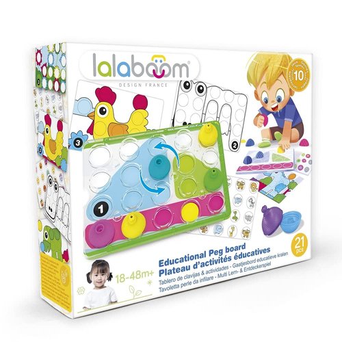 Lalaboom – 16 Piece Activity Pegboard – Montessori Educational Shape and Color STEM Construction Toy 18 Months to 4 Years - BL710, Multicolor