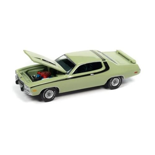 1973 Plymouth Road Runner 440 Mist Green with Black Stripes and Green Interior Vintage Muscle Limited Edition to 14910 Pieces Worldwide 1/64 Diecast Model Car by Auto World 64352-AWSP096A