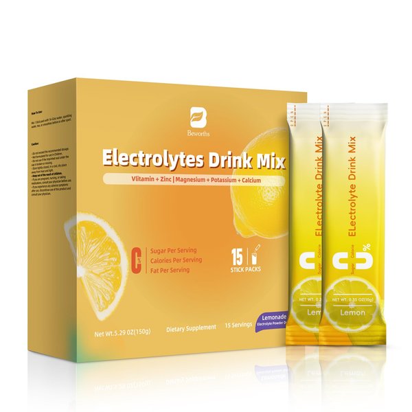 B BEWORTHS Electrolyte Powder Recovery Drink Mix | Sugar-Free Electrolyte Powder Packets Supplement with Potassium Zinc & Magnesium for Hydration - Keto Electrolytes, Non-GMO & Sugar-Free - 15 Stick