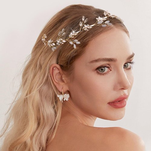 VOBOBE Rhinestones Headpieces for Wedding, Crystal Flower Gold Vine Headband Hair Accessories for Bride, Bridesmaid and Girls (Bridal Headpiece-A)