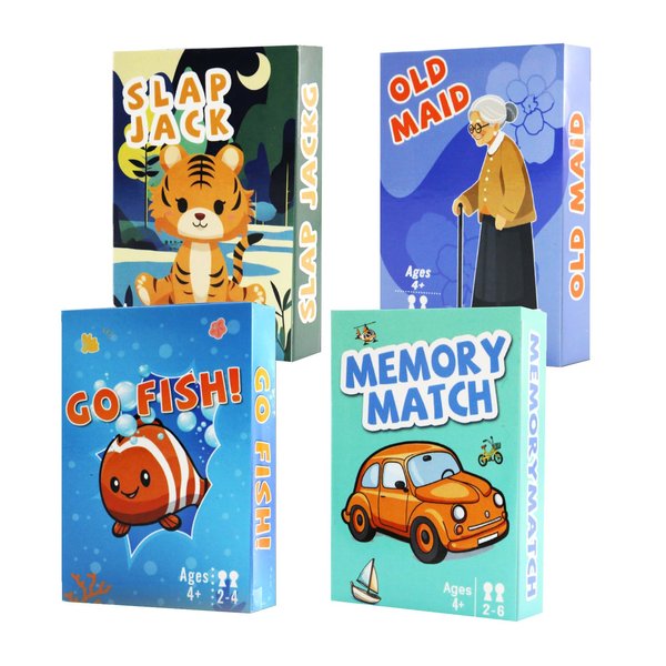 Card Games Old Maid, Go Fish, Slap Jack and Memory Classic Games - 4 Decks in 1 Pack, Fun Card Games for Kids Toddlers, Fun Kids Playing Cards, Easter Basket Stocking Stuffers for Boys and Girls