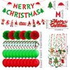 Fecedy MERRY CHRISTMAS Hanging Paper Banner Santa Claus Banner Pom poms Swirl Streamers&Latex Balloons For Merry Christmas Party Decorations
