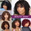 DÉBUT 10 Inch Water Wave Bob Wig with Bangs Human Hair Short Bob Curly Wigs Wear and Go Bangs Bob Glueless Wig 150% Density 1B Color