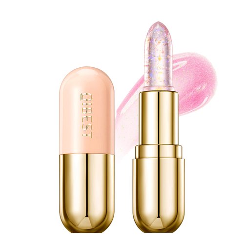 Jelly Color Changing Lipstick, Shimmer Glitter Lip Balm Lip Tinted Gloss, Hydrate & Plump Glimmer Natural Pink Magic Sparkle Glow PH Lipstick, Vegan & Cruelty Free, Christmas Gifts for Women - 03