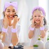 Ondder 10 Pcs Spa Headband and Wristband Set with Poder Puffs Spa Headband for Washing Face Makeup Headbands Purple Bubble Headband Skin Care Face Wash Sponge Puffy Head Bands Headband for Women Girls