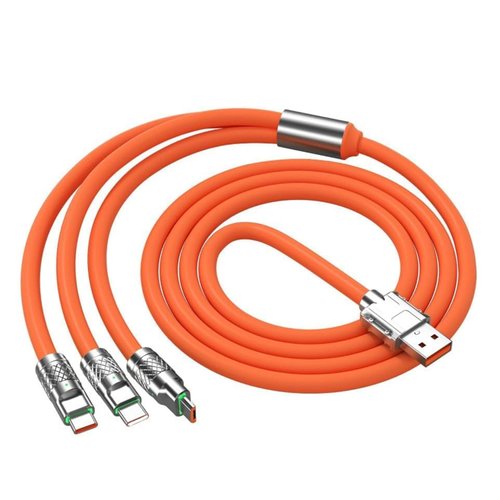 Seadiquiet Orange 3 in 1 Multi USB Cable 100W Multi Charger Cable Fast Charging Cable Fast and Stable Charging to Various Mobile Phones with Type-C/Android/Charging Ports(2m/78.7inch)