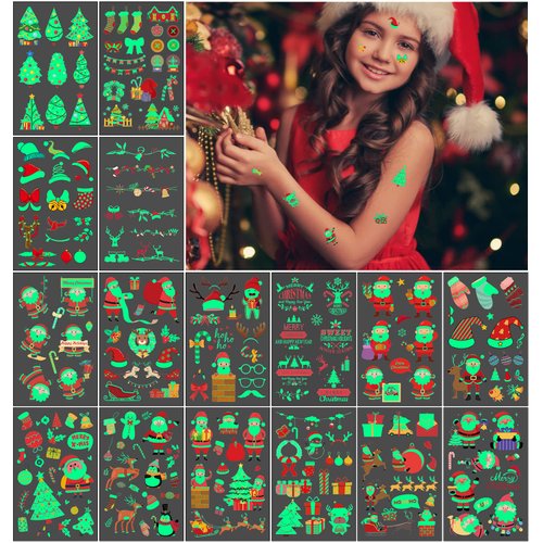Christmas Tattoos for Kids 16 Sheets Glow in the Dark Tattoos for Kids, Girls Boys Waterproof Temporary Tattoos, Christmas Party Supplies, Christmas Party Favors for Kids, Christmas Gifts for Kids