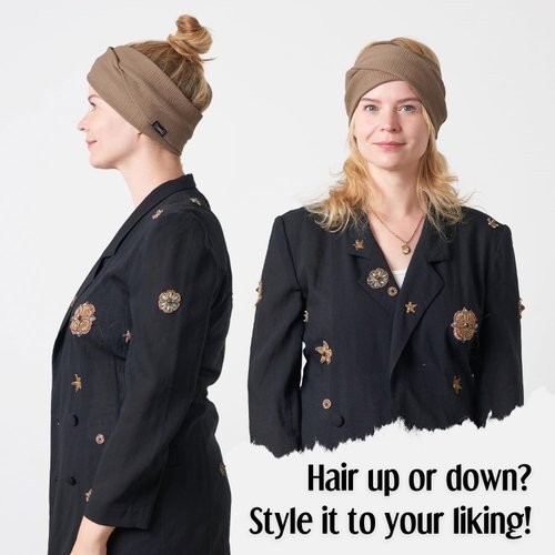 Headbands for Women Mens Head Wrap - Thick Boho Criss Cross Knitted Headband Sports Band Sweat-Wicking Waffle Line Black