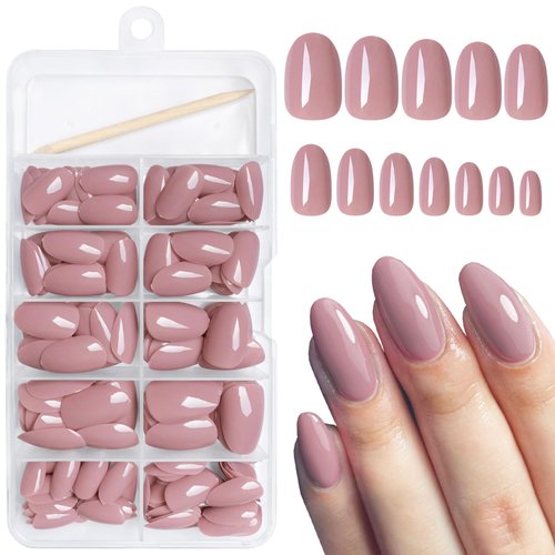 AddFavor Oval Press on Nails Short Fake Nails, 240pcs Deep Nude Nails Press on Almond False Nail ...