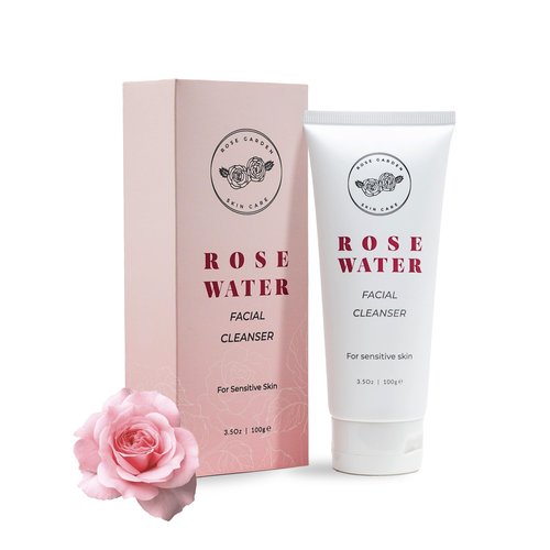 Rose Garden Skincare Rose Water Facial Cleanser - Daily Face Wash for Sensitive Skin, Unscented, Vegan, Cruelty Free Prevent Breakouts, Reduce Irritation, All Natural Formula for Gentle Cleansing