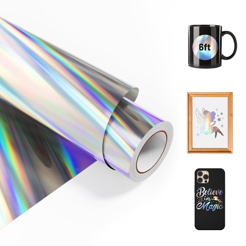 LOFFA Holographic Silver Permanent Vinyl 12" x 6ft Roll, Glossy Adhesive Vinyl for All Cutter Machines, for Home Decal, Waterproof Permanent Vinyl for DIY, Art Craft Decor, Cup Coaster, Gift