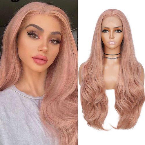 Lady Miranda 26 Inch 13×3 Ash Pink Synthetic Lace Front Wig HD Lace Front Wigs 180% Density Synthetic Lace Front Wigs Pre Plucked Natural Lace Front Wigs Synthetic Hair For Women (26 Inch, Ash Pink)