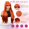 forfeels Long Orange Wig For Women 28 Inches Long Orange Ginger Synthetic Wigs Natural Looking Orange Synthetic Hair Wigs Straight Synthetic Wig With Bangs