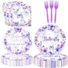 80 Pcs A Little Butterfly Is On The Way Party Supplies Spring Butterfly Baby Shower Paper Plates Napkins Forks Dinnerware for Butterfly Theme Girls Gender Reveal 1st Bday Party Decorations