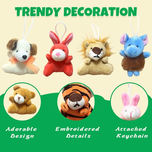 32Pcs Mini Plush Animals Toy Set Assortment Christmas Easter Bulk Stuffed Keychain Party Favors for Kids Small Animals Decorations Toys Carnival Prizes Birthday Goodie Bag Fillers