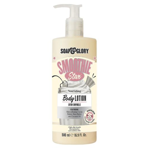 Soap & Glory Smoothie Star Moisturizing Body Lotion - Non-Greasy Body Moisturizer with Skin-Softening Cocoa Butter & Coconut Oil - Almond & Vanilla Scented Lotion (500ml)