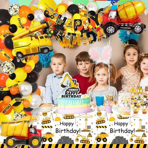 51 Pcs Construction 1st Birthday Party Supplies Dump Truck One Years Old Tablecloth Paper Plates Napkins Forks Dinnerware for Construction Baby Shower Birthday Party Supplies Decorations
