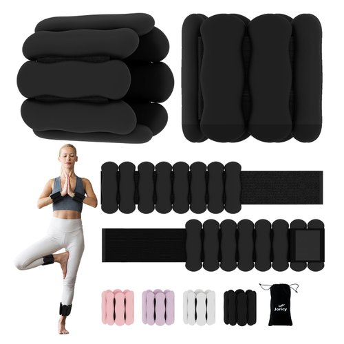 JORICY Adjustable Ankle Weights for Men Women Kid,Weighted Pilates Wrist Weights Set for Walking Running,1 Pair (1Lb Each) Silicone Arm & Leg Weight for Gym Fitness Swimming Yoga Dance Black