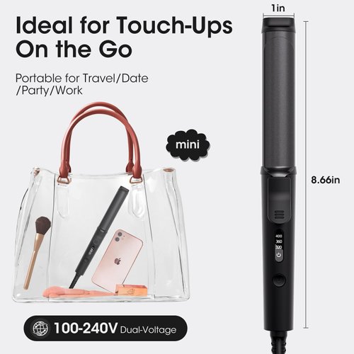 Curling Iron, Mini Curling Iron Travel Size, Curling Iron 1", Travel Curling Iron Dual Voltage, Small Curling Iron for Short Hair, Small Sized Hair Curler for Travel & Business Trip