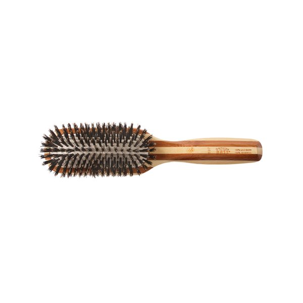 Bass Brushes | Shine & Condition Hair Brush | Natural Bristle FIRM | Pure Bamboo Handle | Medium Paddle | Striped Finish | Model 897 - SB
