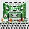 PIXHOTUL Soccer Happy Birthday Backdrop and Tablecloth Set - Soccer Theme Party Photo Props with Plastic Tablecloths Decorations for Kids Soccer Themed Birthday Party Decorations