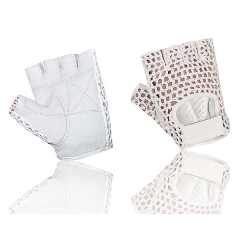 Kango Fitness MESH Leather Fingerless Weight Lifting Exercise Gym Wheelchair Gloves White W 1061 (L)