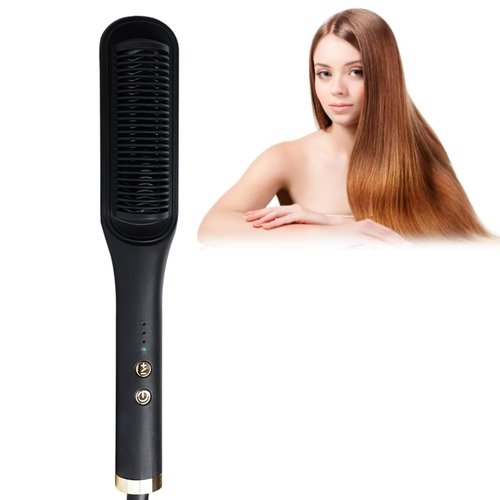 ecojia 25W Hair Straightener Brush, Anti Scald, Ceramic Heating, 4 Heat Settings, Black
