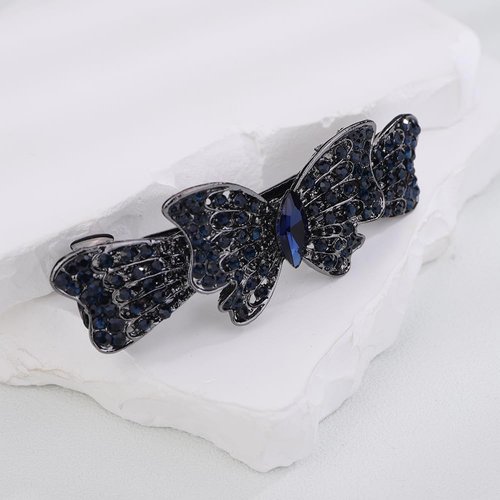 Kercisbeauty Bow Tie Blue Crystal Beads Hair Barrettes Rhinestones Beads Vintage Hair Clasp Thin Hair Jewelry (Butterfly)