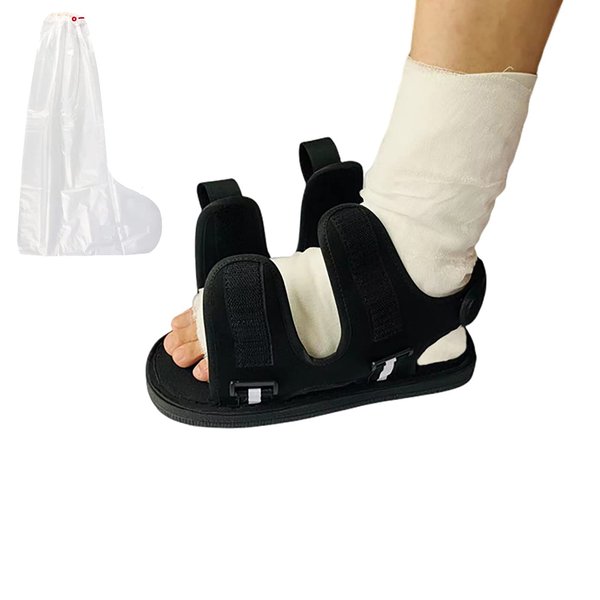 GREUS Post Op Shoe with Waterproof Leg Cast Cover, Adjustable Walking Boot Recovery Plaster Shoe Cover Medical Boot for Foot Injuries Sprained Ankle Broken Foot Toe Post Surgery Kids Women Men