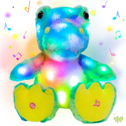 Hopearl LED Musical T-Rex Colorful Stuffed Dinosaur Lighting Up Singing Plush Toy Adjustable Volu...