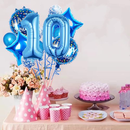 Chaungfu Balloons, 11 pcs Foil Balloons 12 Year Old for 12th Birthday Party Supplies Decoration， Confetti Balloon Kids Years (12th, Blue)