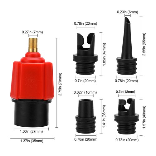 Oumers Inflatable SUP Pump Adaptor Air Pump Converter, 4 Standards Conventional Air Valve Attachment for Inflatable Boat, Stand Up Paddle Board, Inflatable Bed, Etc