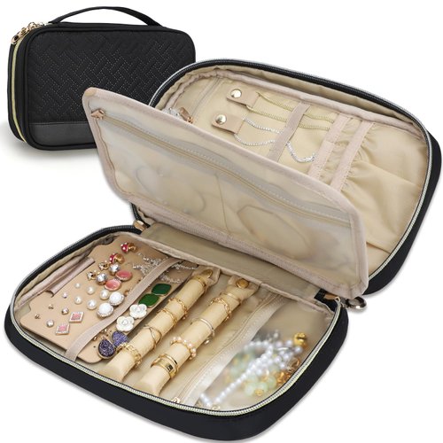 emissary Jewelry Organizer Case Travel Jewelry Storage Bag for Necklace, Earrings, Rings, Bracelet, Jewelry Storage, Earring Storage, Necklace Storage, Pouch Bag Luggage Accessories for Travel (Black)
