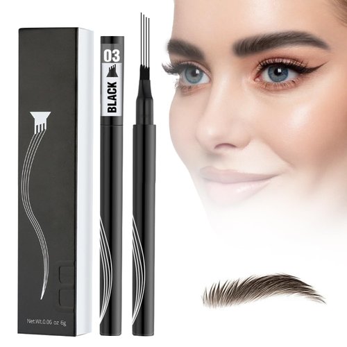 2 PC Magic Eyebrow Pencil, Upgraded 4 Micro-Fork Tipped Magic Eyebrow Pencil, New 3D Waterproof Microblading Eyebrow Pencil, Long-Lasting Microblading Eyebrow Pencils for Natural Makeup (Black)