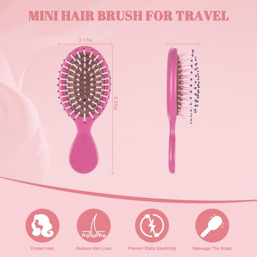 12 Pieces Mini Hair Brush, Travel Detangling Hair Brush, Bulk Mini Hair Brushes for Wet and Dry Hair Smoothing with Ease Knots, Soft Bristles Hair Brush for Adults and Kids
