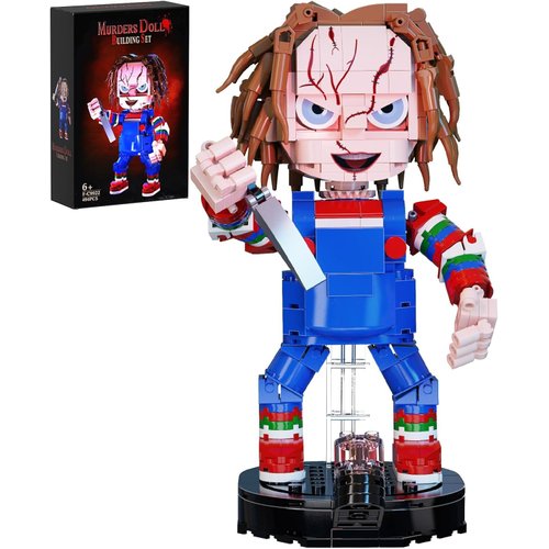 Overalls Child Action Figures Building Block Sets, Blue Scared Doll Monster Horror Movie Model Toys, Compatible with Lego, Suitable for Halloween for Boys Grils Kids Age 6+ (494 PCS)