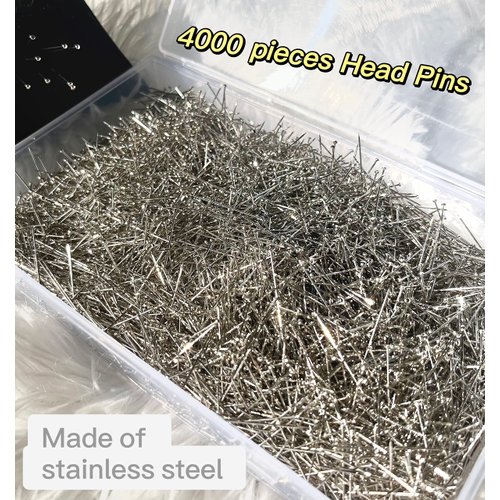 HXDISWSM4000 Pieces Head Pins Fine Stainless Steel Pin Dressmaker Pins Fine Satin Pin for Sewing and Craft, Jewelry Making 1 1/16 Inch