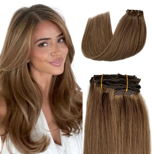 Licoville Clip in Hair Extensions Real Human Hair 5pcs 70g Seamless Brown Clip ins Human Hair Extensions 12 Inch Short Straight Remy Clip in Hair Extensions #8 Ash Brown with Full Thick Ends