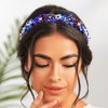 Formery Sparkly Blue Rhinestone Headband Pearl Flower Hairband Party Prom Wedding Handmade Crystal Beads Headpiece for Women and Girls