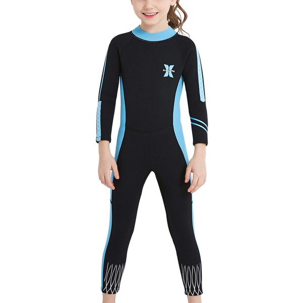 Long Sleeve Girls Swimsuit One Piece 2.5mm Thermal Wetsuit UV Protective Diving Suit Stretchy Full Suit Black L