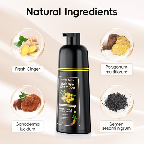 Hair Dye Shampoo 3 in 1, Natural Hair Dye Semi Permanent Hair Color, Gray Hair Cover Up, Ginger Essence shampoo for Color Treated Hair for Women and Men (500ml)