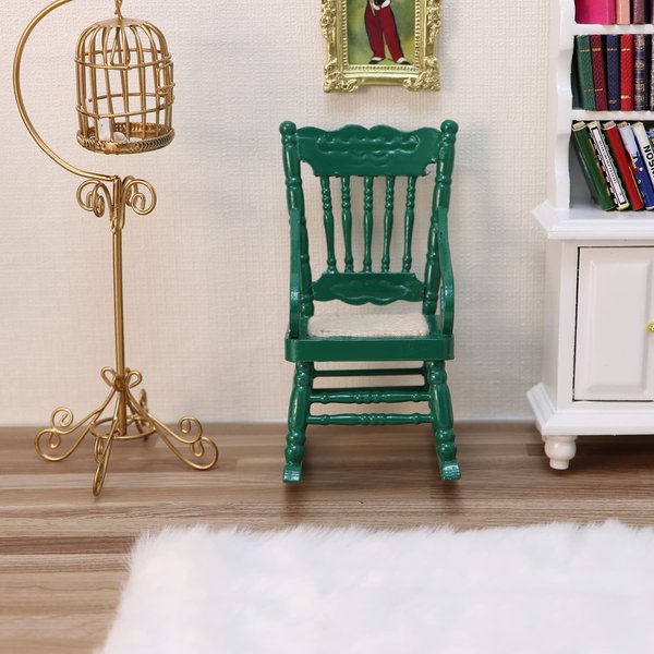 Dollhouse Chairs 2PCS Miniature Rocking Chair 1:12 Scale Wooden FurnitureAccessories Tiny Mini House Home Outdoor Cake Topper Decoration ModelLiving Room Scene Christmas Craft Displays (Green)