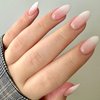 GLAMERMAID Ombre Pink Press on Nails Medium Almond, Natural White Crush Nails, Stiletto Fake Nails with French Design, Short Oval Stick Glue on Nails Tips for Women, Reusable Acrylic False Nail Kits