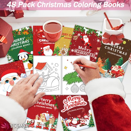 48 Pack Christmas Coloring Books for Kids Girls Boys, Xmas Holiday Party Favors Gifts Bulk Coloring Books, Xmas Stockings Goodie Bags Stuffer Filler Fun Holiday Party Supplies