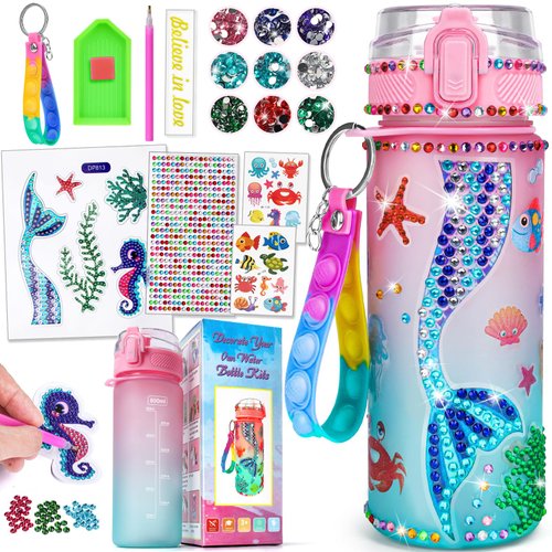 Girls Toys Age 4-6-8-10: Water Bottle Craft Kits for Girl Age 4-6-8-10 Arts and Crafts Gifts for Girls Age 5 6 7 8 9 Birthday Present for 5-11 Year Old Girl Mermaid Toy with Diamond Art Stickers