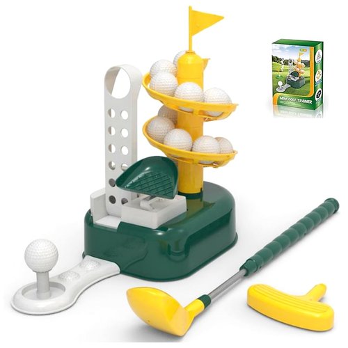 Standard Avenue International Golf Toy Set Outdoor Portable Sport Training Exercise Balls and Clubs Equipment Birthday Gift for Boys Girls(Green)