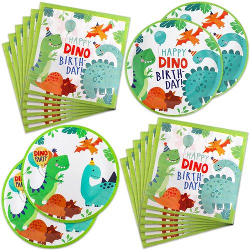 40PCS Watercolor Dinosaur Party Plates and Napkins - Dinosaur Party Supplies Dino Theme Birthday Party Decoration for Boys