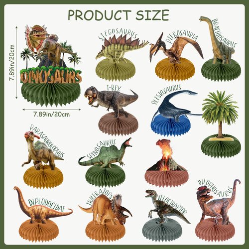 Aoriher 14 Pcs Dinosaur Honeycomb Centerpieces Dinosaur Birthday Party Decorations Dino Volcano Theme Party Table Toppers Jurassic Themed Party Supplies for Kids Girls Boys Baby Shower Party Decor